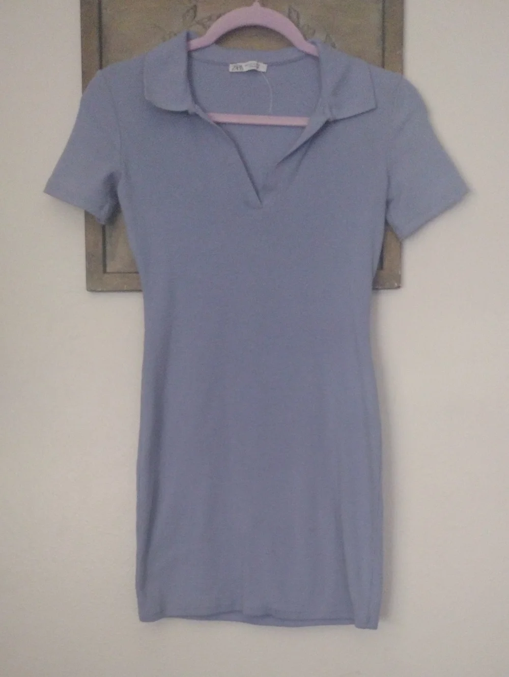 Zara Light Blue Polo V-Neck Short Sleeve Dress - Picture 2 of 4